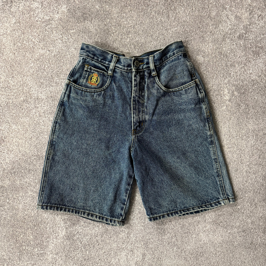 90s Bill Blass Petites Denim Shorts Blue Embroidered Size 4P