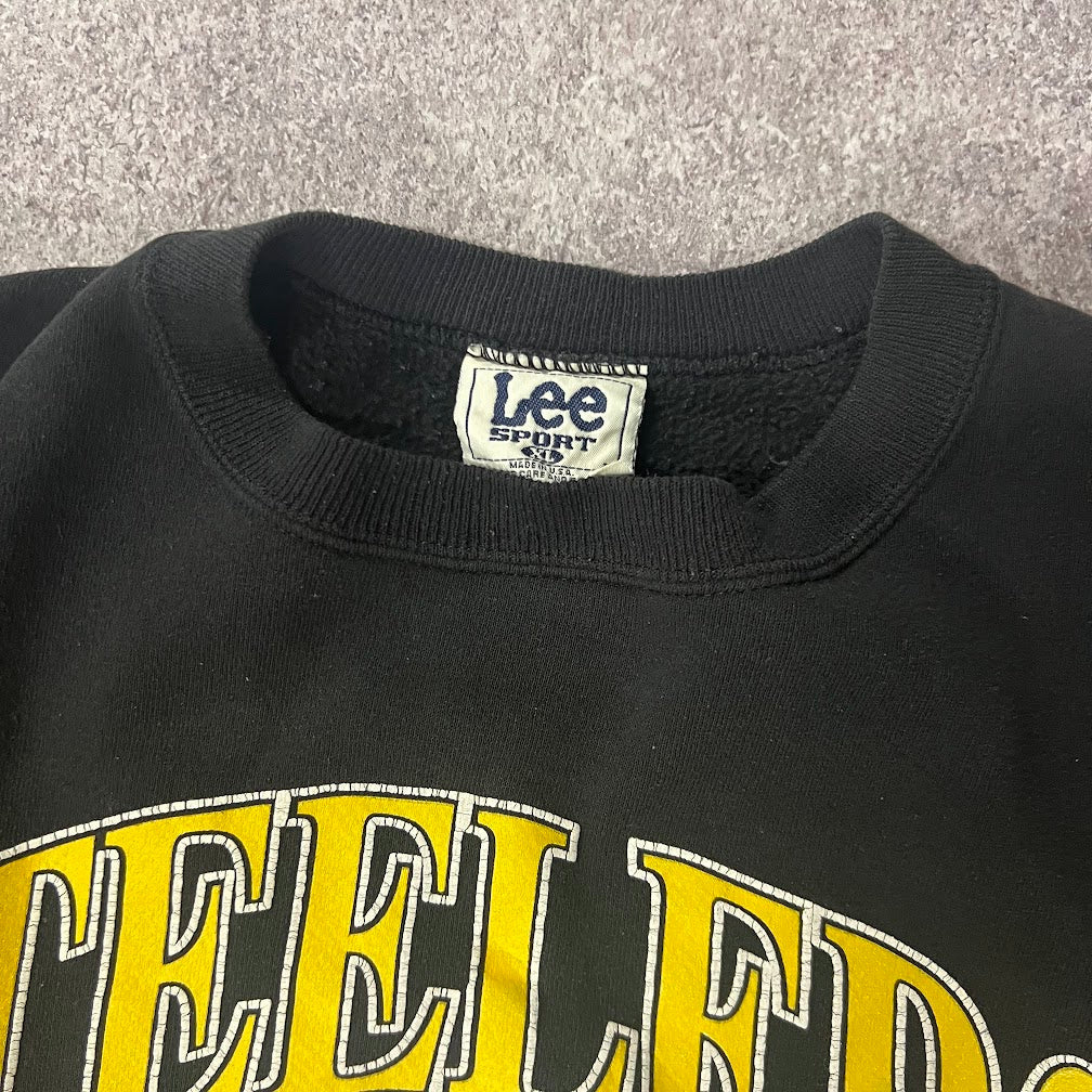 90s Pittsburgh Steelers NFL Lee Sport Big Logo Cracked Print Crewneck XL