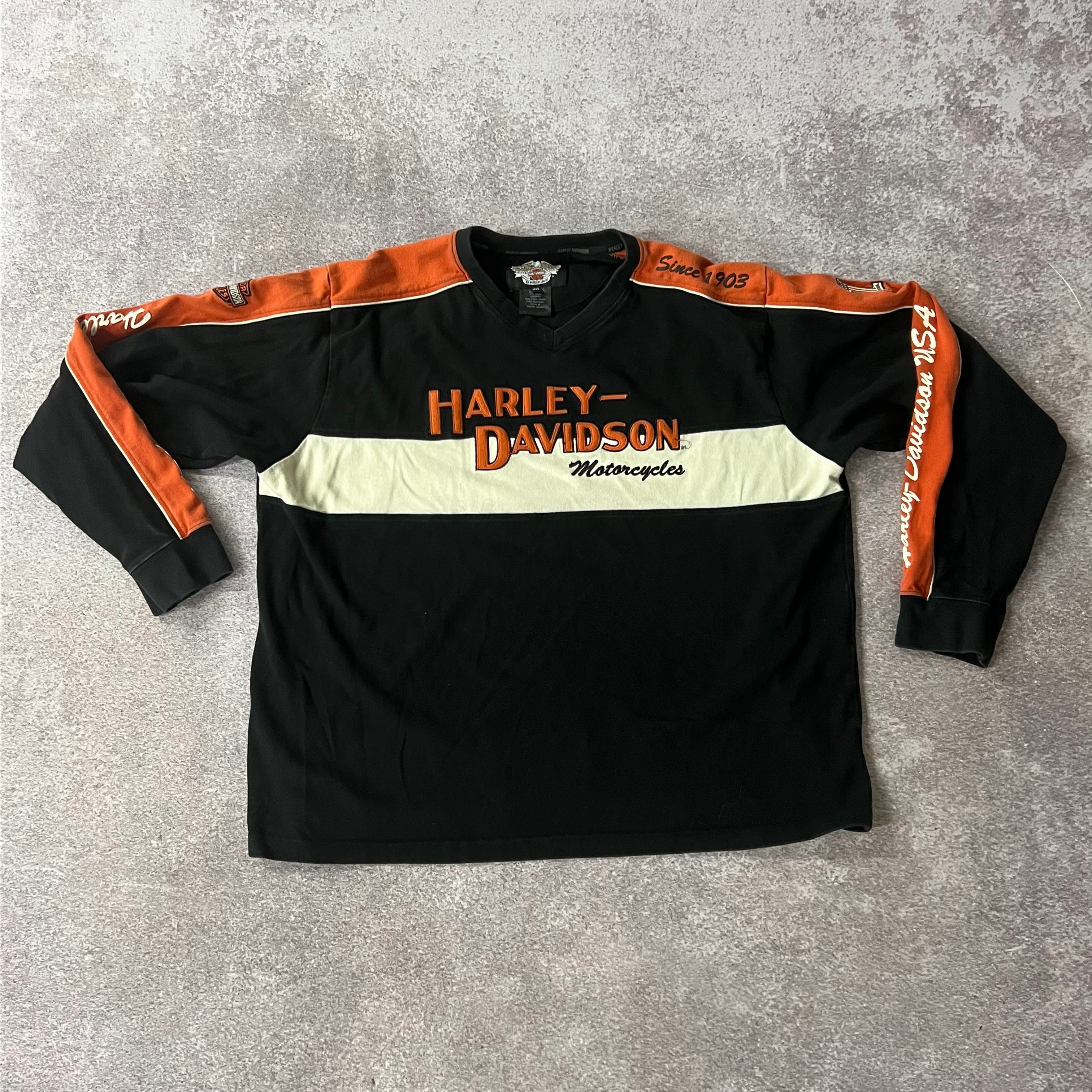 Y2K Harley Davidson Embroidered Back Graphic Long Sleeve Tee XXL
