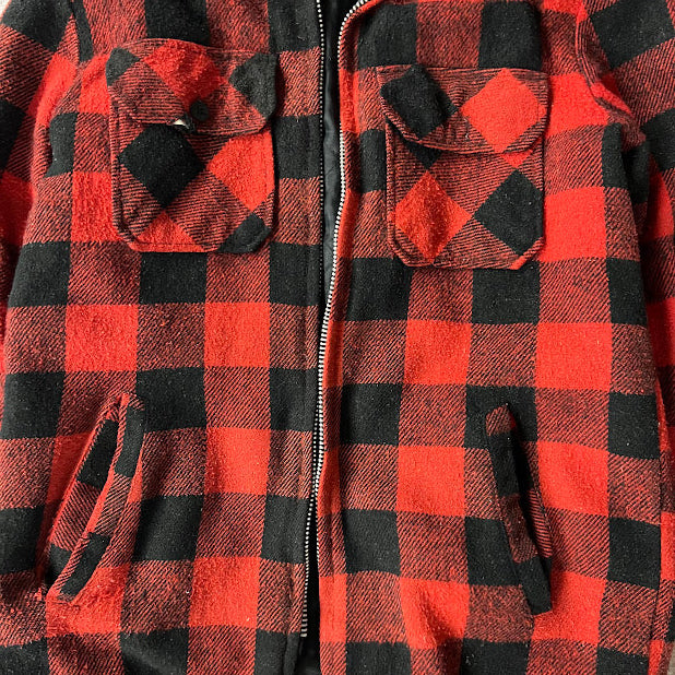 Vintage 80s Brewster Buffalo Plaid Lumberjack Jacket Small Red Black Workwear