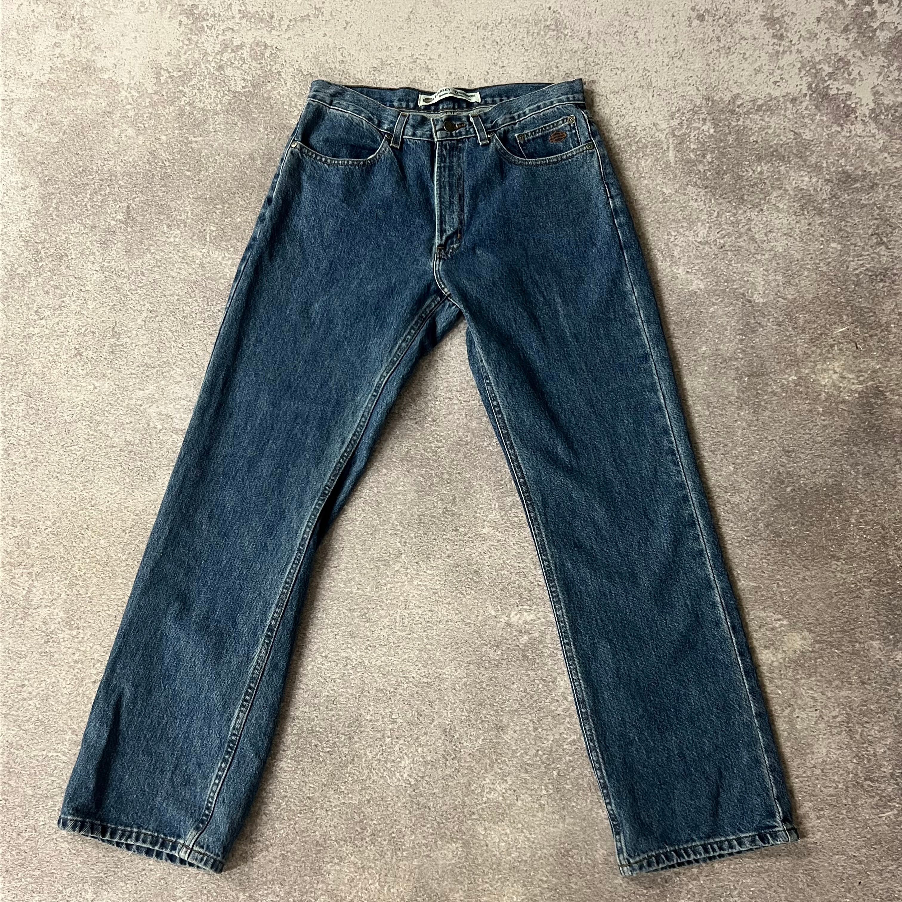 2010s Harley Davidson Blue Distressed Jeans 33W x 32L