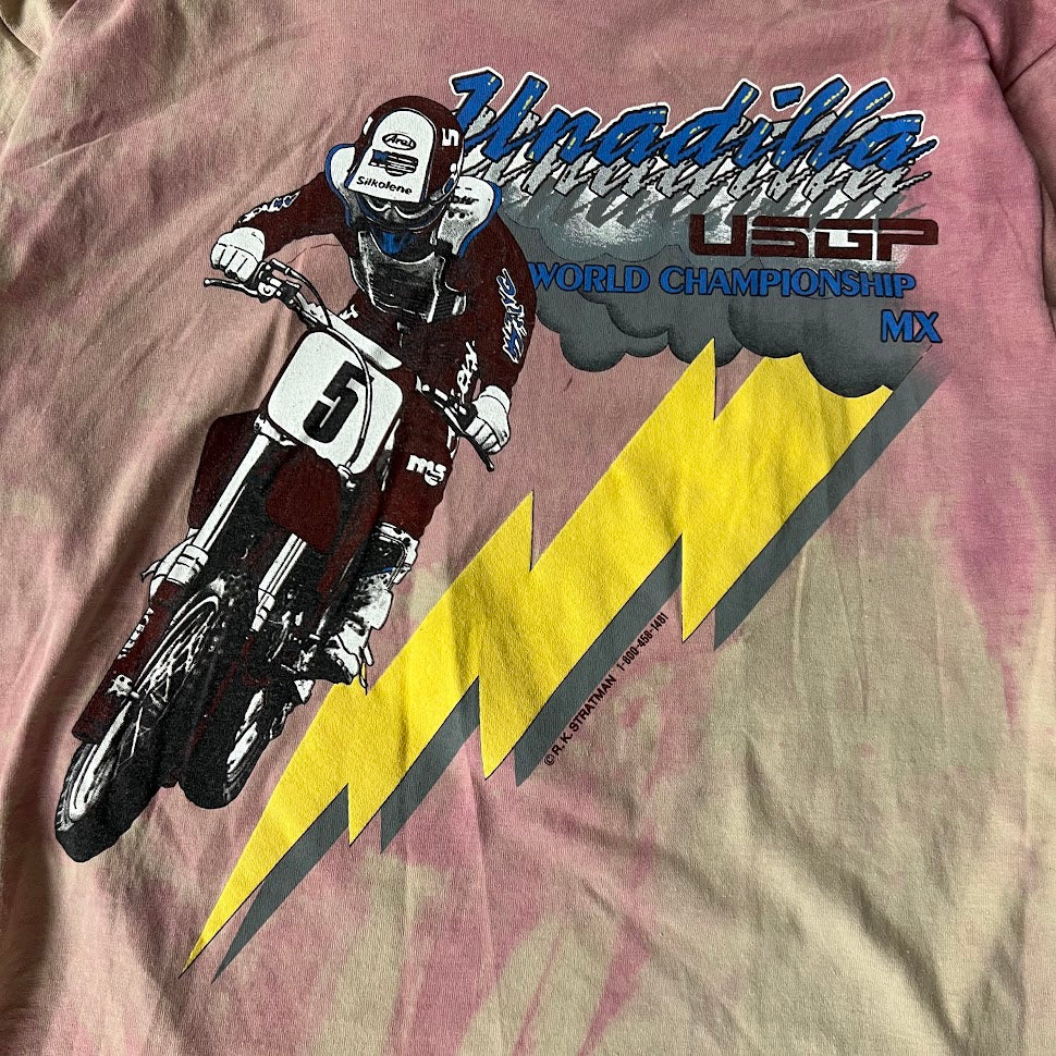 80s Unadilla World Championship Motocross Screen Stars Tie-Dye Tee L