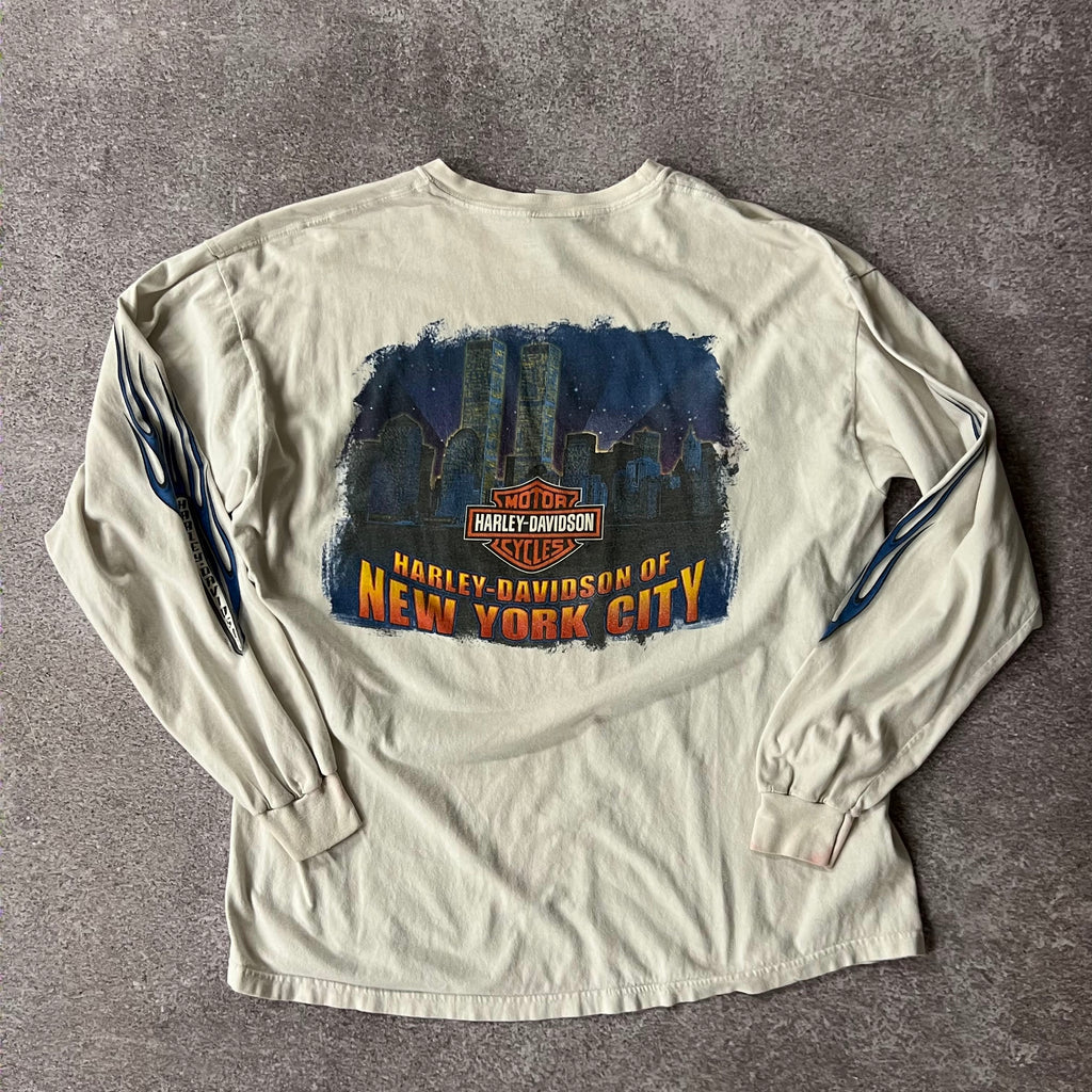 Y2K Harley Davidson White Worn In Long Sleeve Tee XL