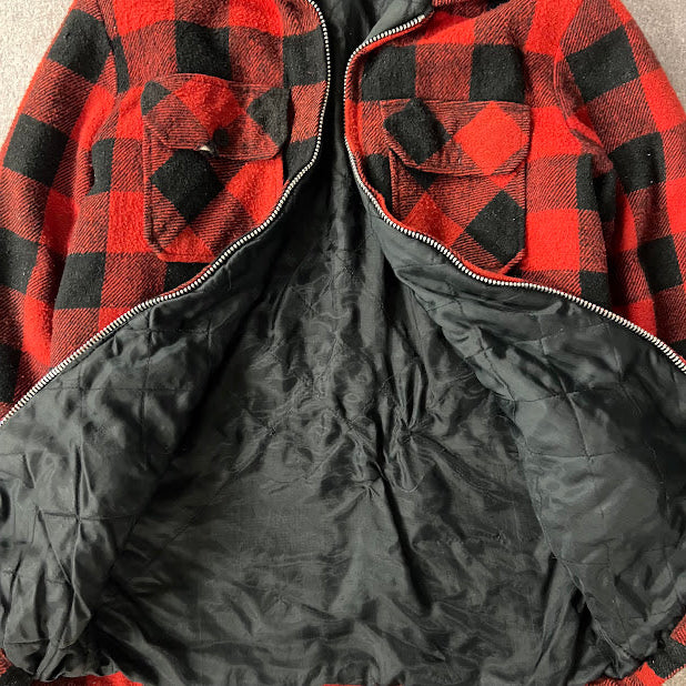 Vintage 80s Brewster Buffalo Plaid Lumberjack Jacket Small Red Black Workwear