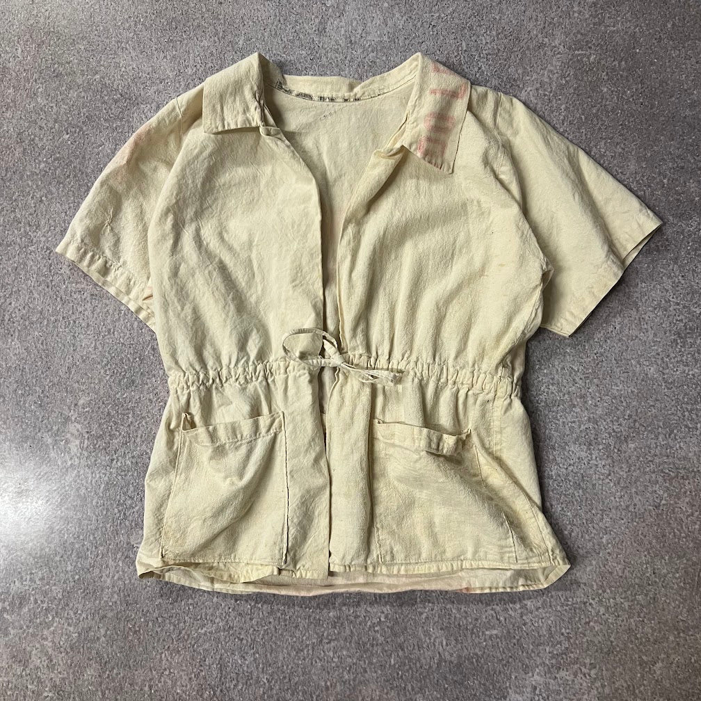 Upcycled Handmade Flour Sack Linen Distressed Vintage Blouse S