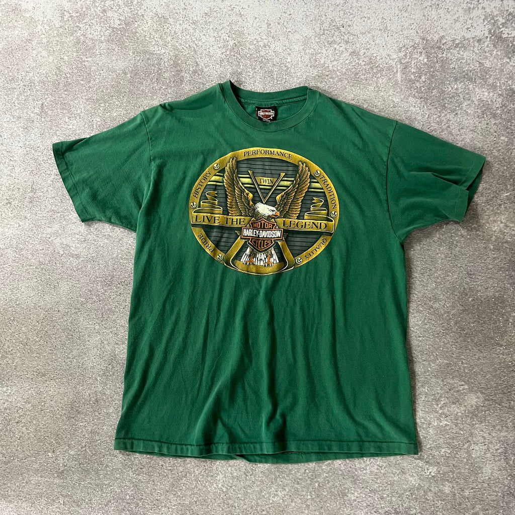 Y2K Harley Davidson Edinburgh, Scotland Green Worn In Tee XL
