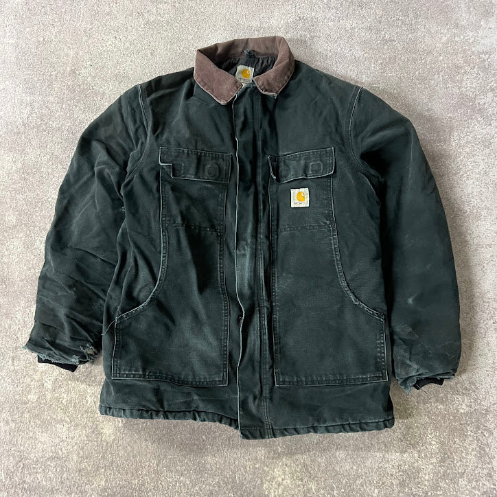 Y2K Carhartt Corduroy Collar Quilt Lined Workwear Black Jacket M