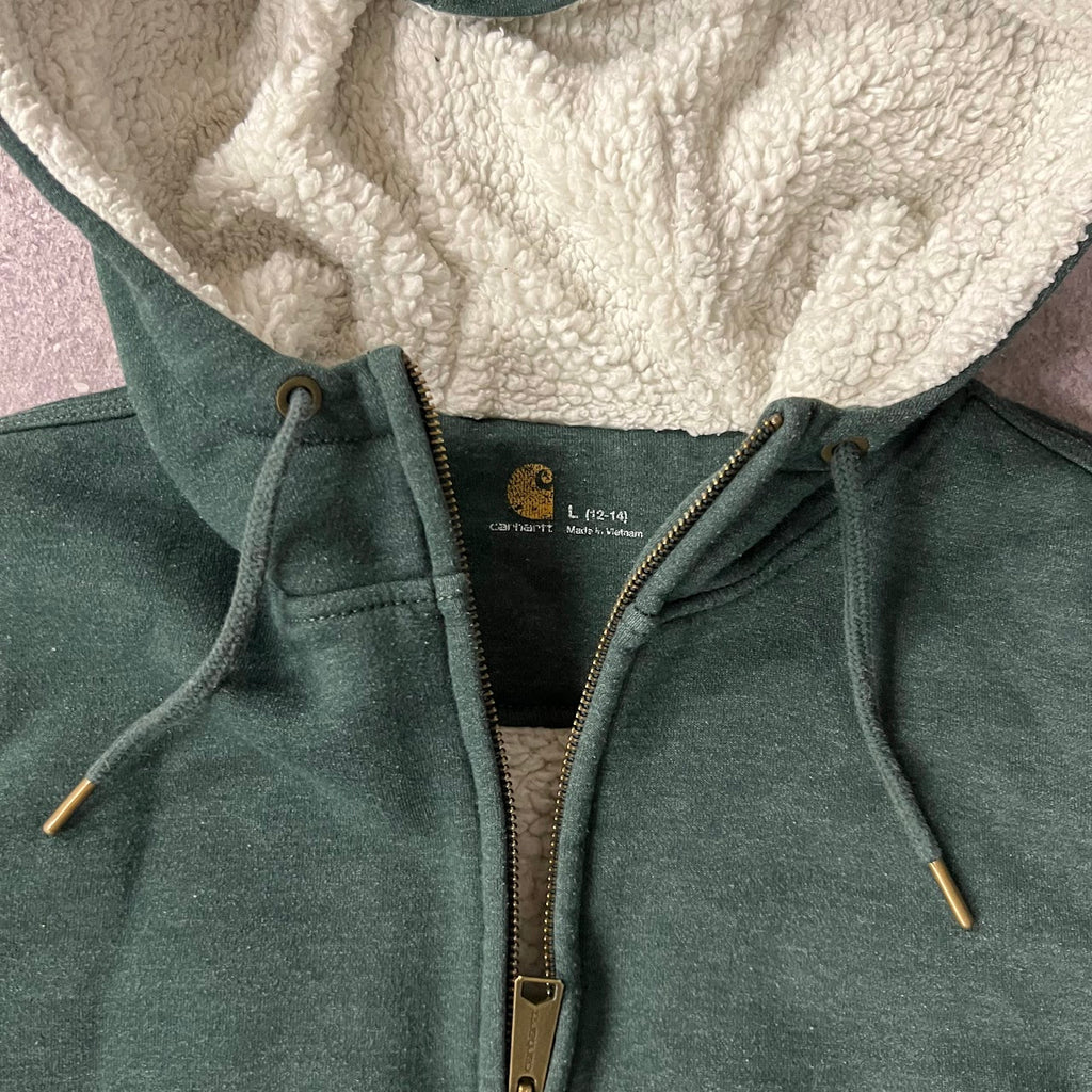 2010s Carhartt Women's Sherpa Lined Workwear Faded Green Jacket