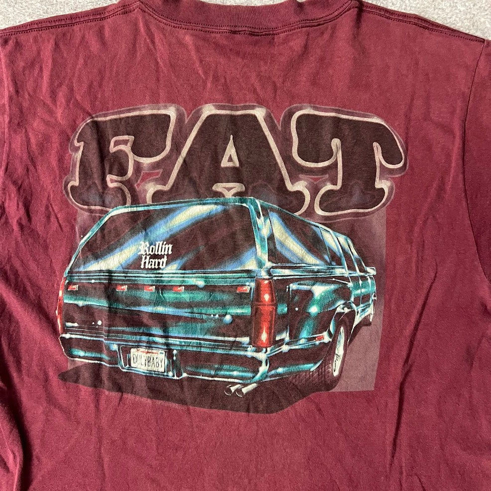90s Rollin' Hard Big Logo Back Graphic Faded Sun Faded Vintage Tee L