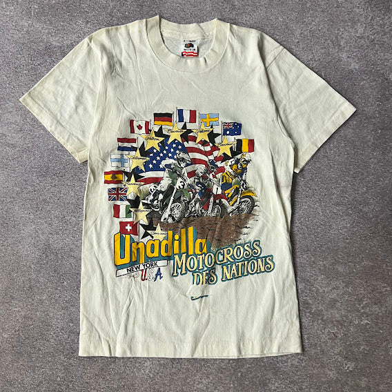 80s Unadilla Des Nations Motocross Fruit of the Loom Big Logo Back Graphic Tee S