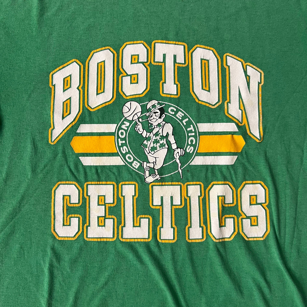 90s Boston Celtics Trench Big Logo Single Stitch Tee L