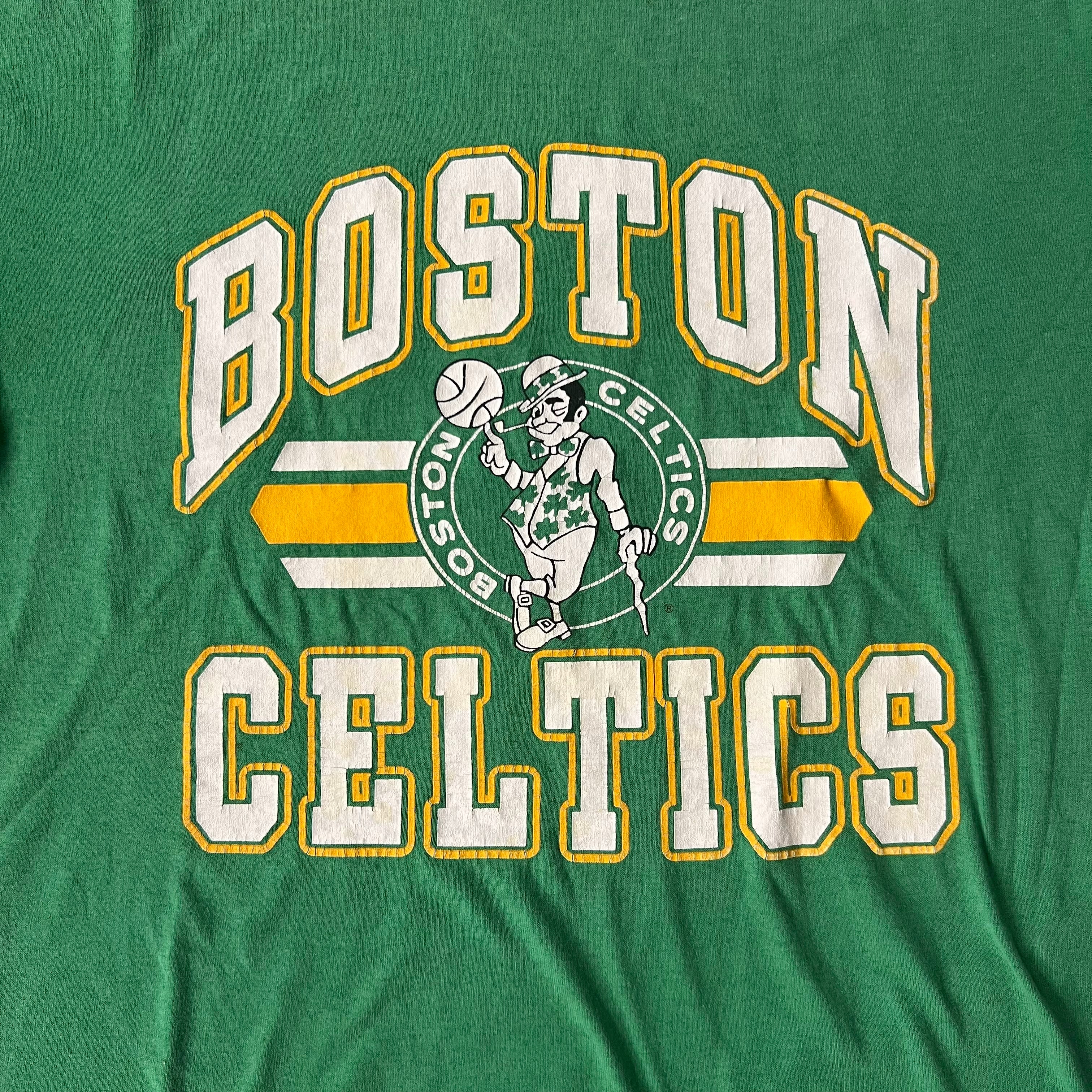 90s Boston Celtics Trench Big Logo Single Stitch Tee L