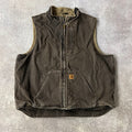 2010s Carhartt Sherpa Lined Workwear Vintage Brown Vest 2XL