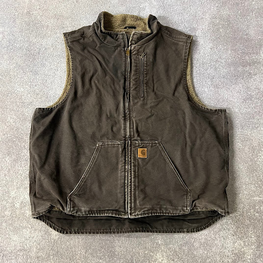 2010s Carhartt Sherpa Lined Workwear Vintage Brown Vest 2XL