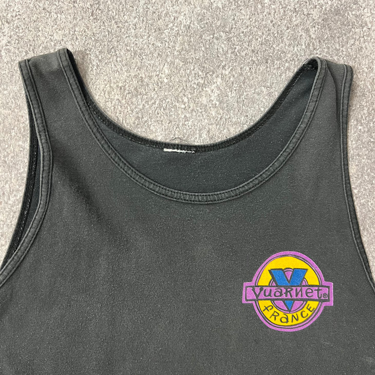 90s Vuarnet France Big Logo Back Graphic Sun Faded Single Stitch Vintage Tank Top L