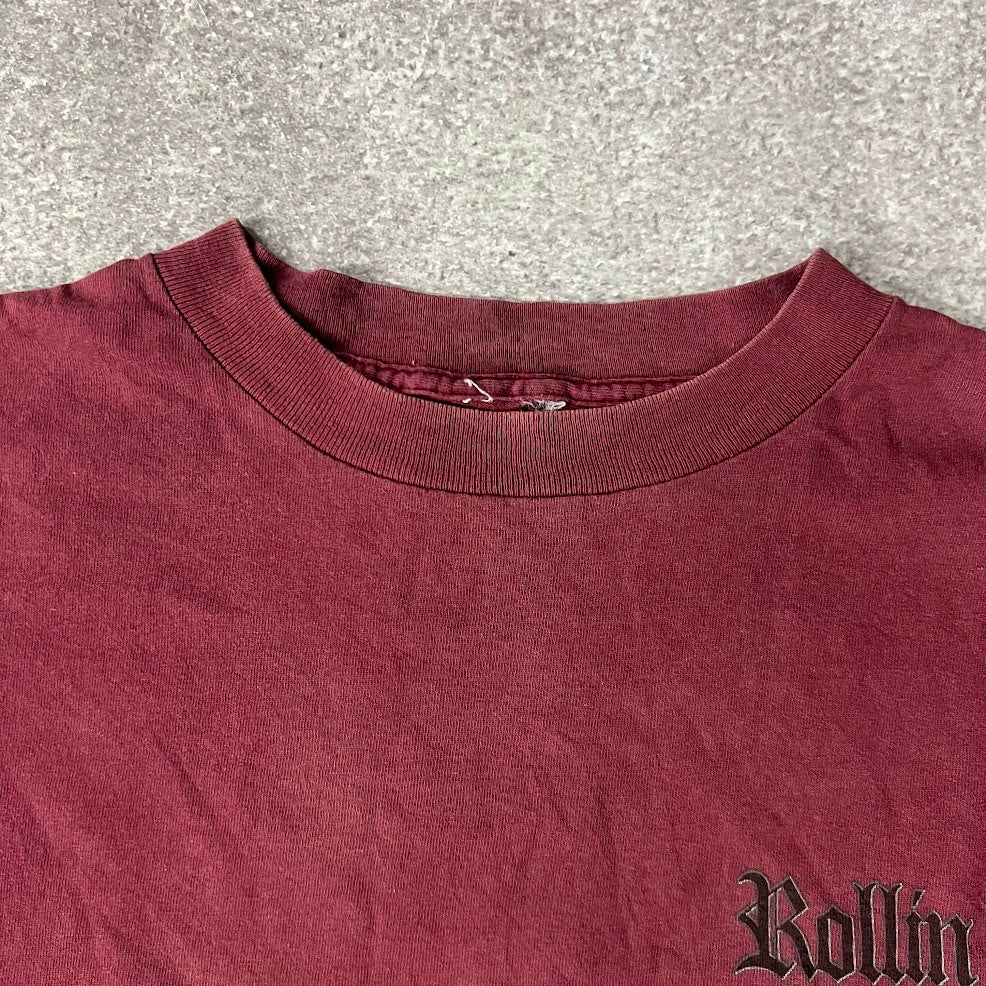 90s Rollin' Hard Big Logo Back Graphic Faded Sun Faded Vintage Tee L