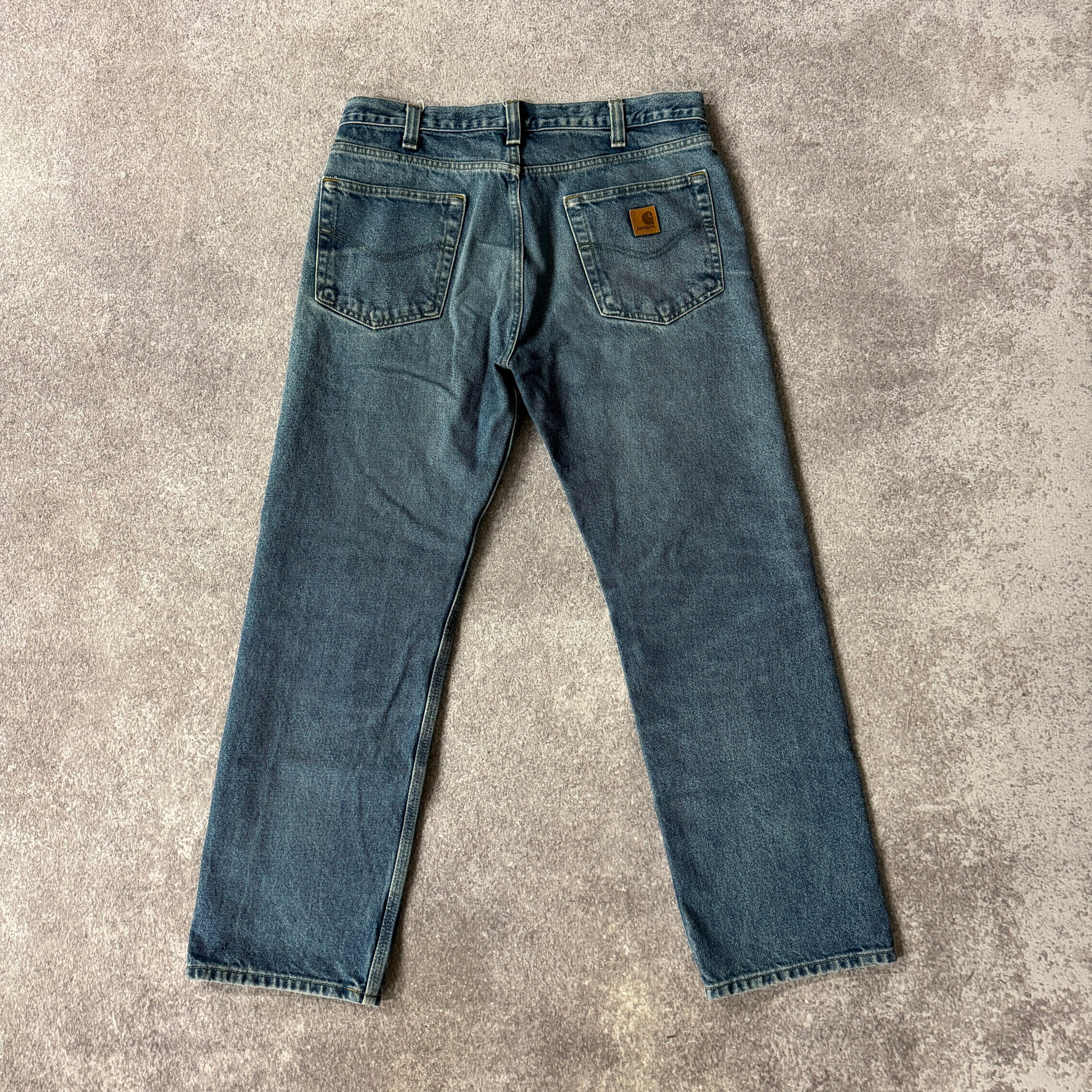 2010s Carhartt Traditional Fit Blue Worn In Pants 34W x 30L