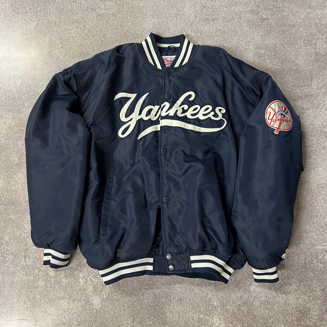 80s New York Yankees MLB Starter Big Logo Embroidered Puffer Jacket XXL
