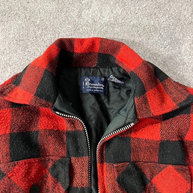 Vintage 80s Brewster Buffalo Plaid Lumberjack Jacket Small Red Black Workwear