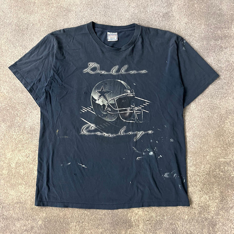 90s Dallas Cowboys NFL All Sport Big Logo Cracked Print Distressed Tee XL
